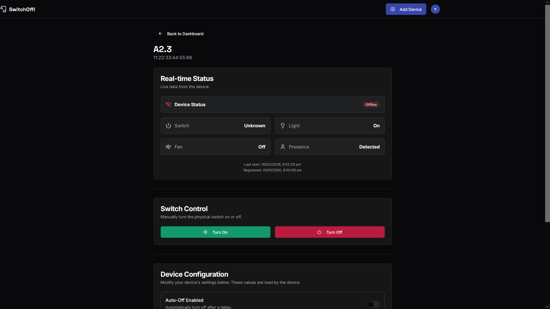 SwitchOff IoT Dashboard